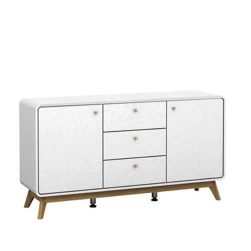 Cassie - Commode Avec 2 Portes Et 3 Tiroirs En Mélaminé Blanc