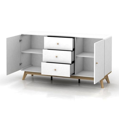Cassie - Commode Avec 2 Portes Et 3 Tiroirs En Mélaminé Blanc