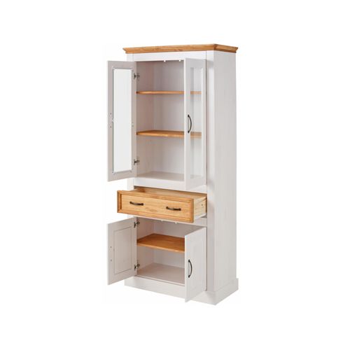 Selma - Vitrine Avec 4 Portes Et 2 Tioirs En Pin Teinté Blanc