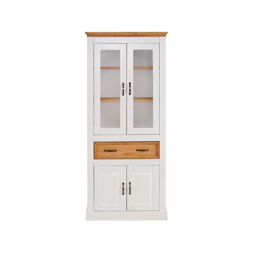 Selma - Vitrine Avec 4 Portes Et 2 Tioirs En Pin Teinté Blanc