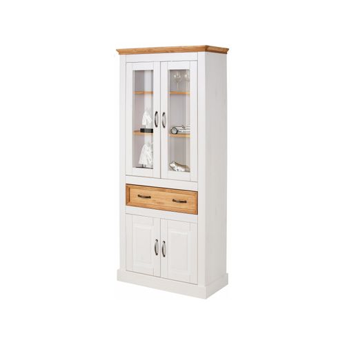 Selma - Vitrine Avec 4 Portes Et 2 Tioirs En Pin Teinté Blanc