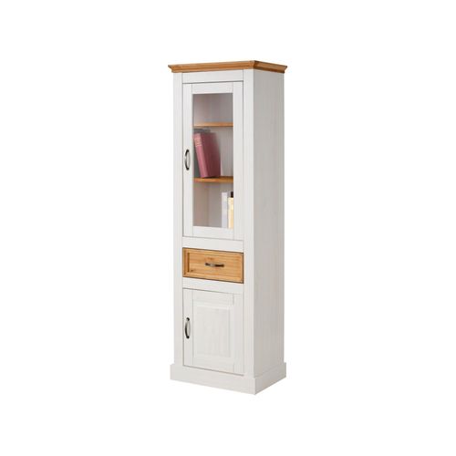 Selma - Vitrine Avec 1 Porte + 1 Porte + 1 Tiroir En Pin Teinté Blanc