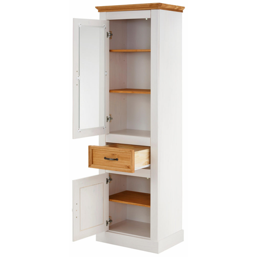 Selma - Vitrine Avec 1 Porte + 1 Porte + 1 Tiroir En Pin Teinté Blanc