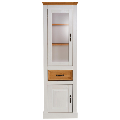 Selma - Vitrine Avec 1 Porte + 1 Porte + 1 Tiroir En Pin Teinté Blanc