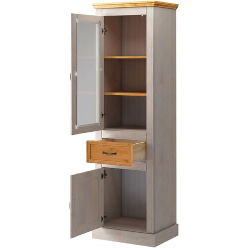 Selma - Vitrine Avec 1 Tiroir Et 2 Portes En Gris Pin Et Teinté Cire