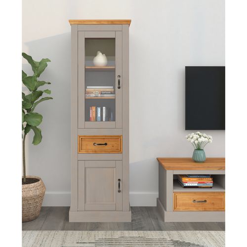Selma - Vitrine Avec 1 Tiroir Et 2 Portes En Gris Pin Et Teinté Cire