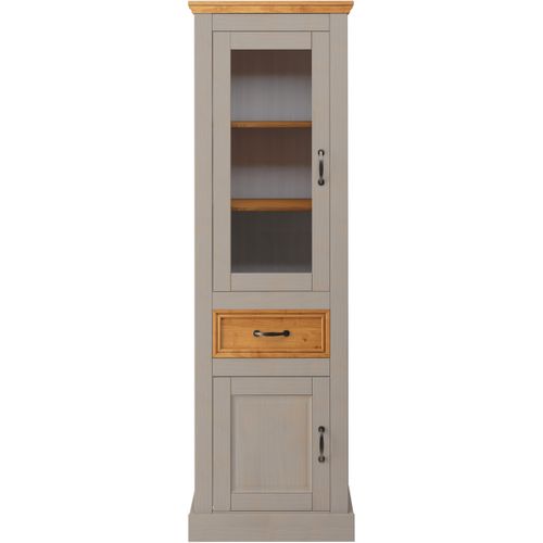 Selma - Vitrine Avec 1 Tiroir Et 2 Portes En Gris Pin Et Teinté Cire