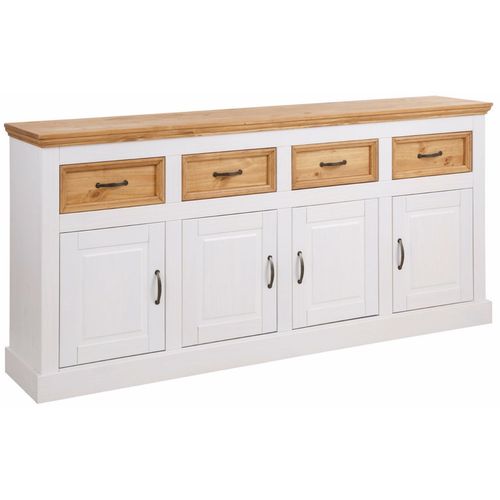 Selma - Buffet Aves 4 Portes Et 4 Tiroirs En Pin Teinté Blanc