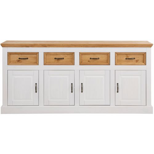 Selma - Buffet Aves 4 Portes Et 4 Tiroirs En Pin Teinté Blanc