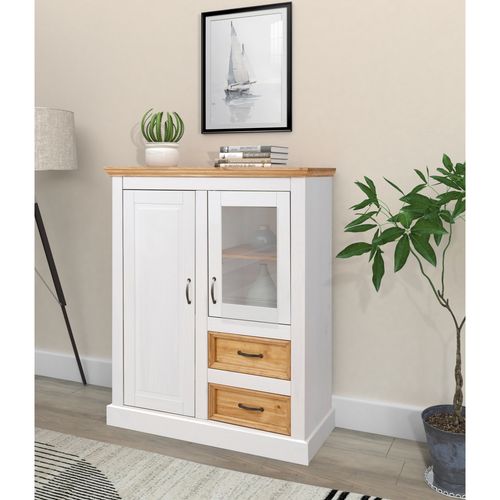 Selma - Buffet Avec 2 Portes 2 Tiroirs En Pin Teinté Blanc