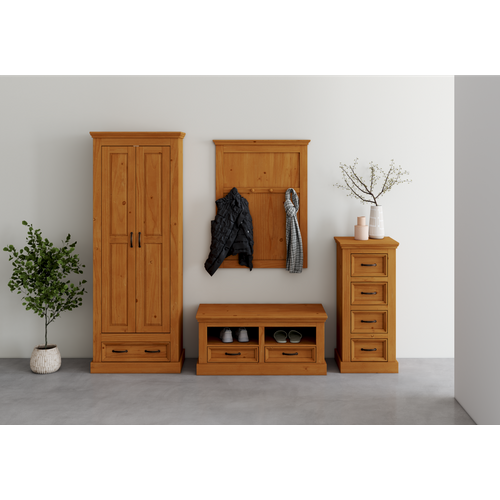 Selma-panneau Mural Avec 4 Crochets En Pin En Cire Teintée