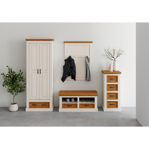 Selma-panneau Mural Avec 4 Crochets En Blanc/cire Teintée