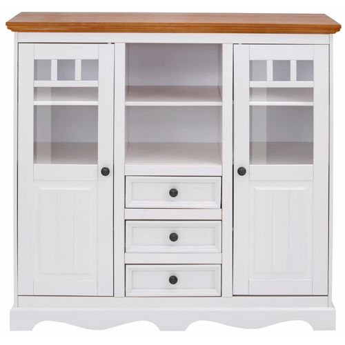 Melissa - Buffet Avec 2 Portes Vitrées Et 3 Tiroirs En Pin Blanc