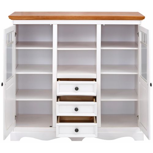 Melissa - Buffet Avec 2 Portes Vitrées Et 3 Tiroirs En Pin Blanc