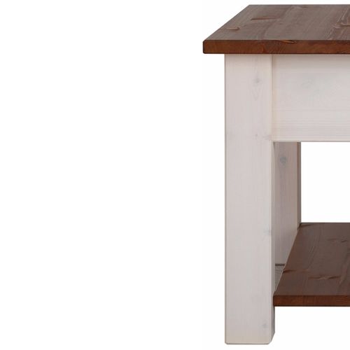 Chicago - Table Basse Avec 1 Étagère En Pin Blanc Et Miel