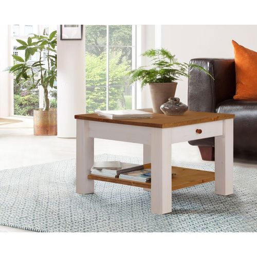 Chicago - Table Basse Avec 1 Étagère En Pin Blanc Et Miel
