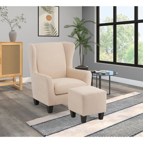 Zhili - Chaise D'acent Rembourrée Avec Tabouret En Microfibre Crème