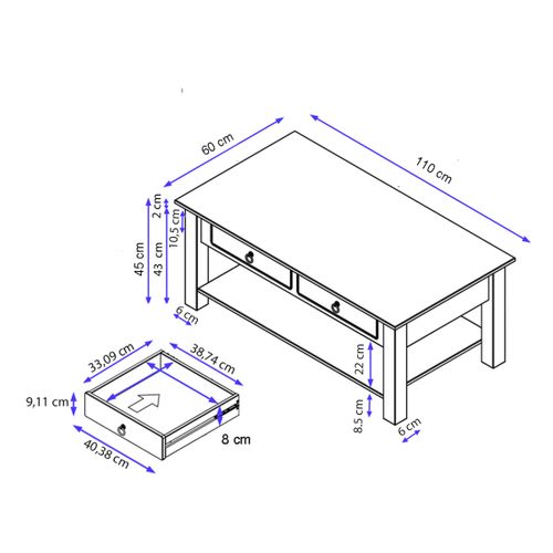 Ines - Table Basse Avec 2 Tiroirs En Pin Naturel