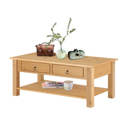 Ines - Table Basse Avec 2 Tiroirs En Pin Naturel