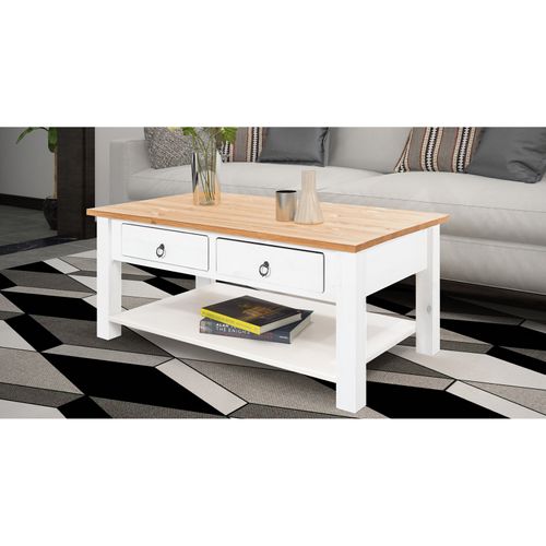 Ines - Table Basse Avec 2 Tiroirs En Pin Blanc Et Miel