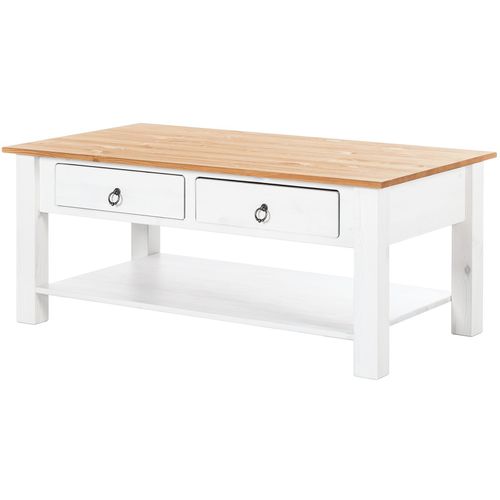 Ines - Table Basse Avec 2 Tiroirs En Pin Blanc Et Miel