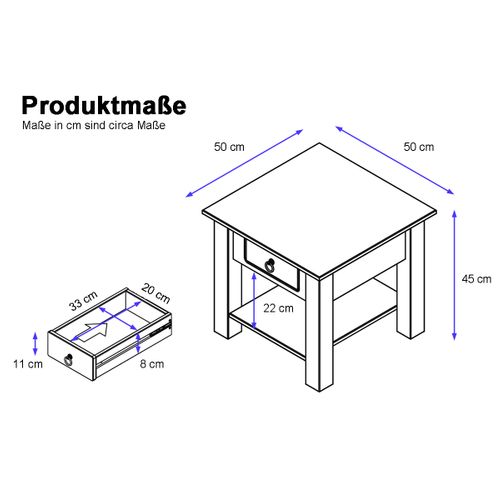 Ines - Table Basse Avec 1 Tiroir En Pin Blanc Et Gris