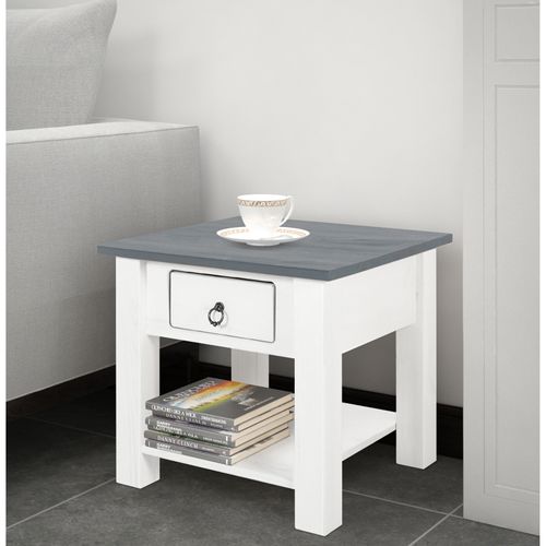 Ines - Table Basse Avec 1 Tiroir En Pin Blanc Et Gris