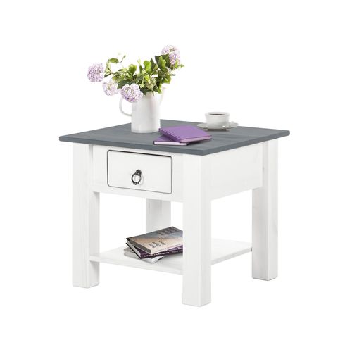 Ines - Table Basse Avec 1 Tiroir En Pin Blanc Et Gris