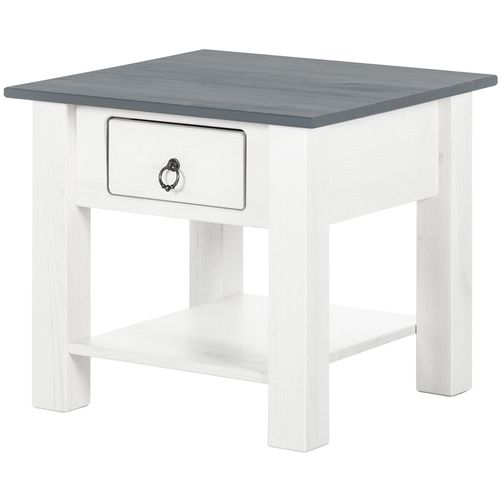 Ines - Table Basse Avec 1 Tiroir En Pin Blanc Et Gris