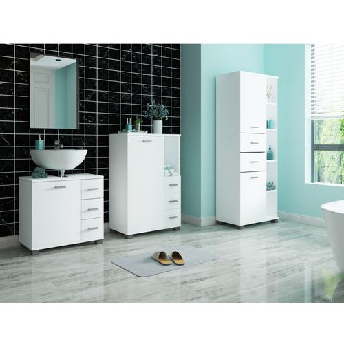 Rowan-meuble à 2 Portes Et 2 Tiroirs Aspect Bois Blanc