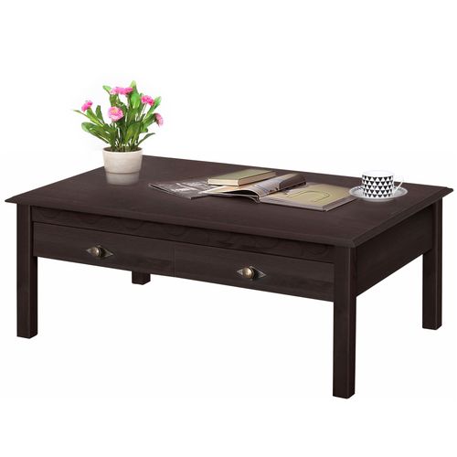 Laura-table Basse Avec 2 Tiroirs En Pin Brun