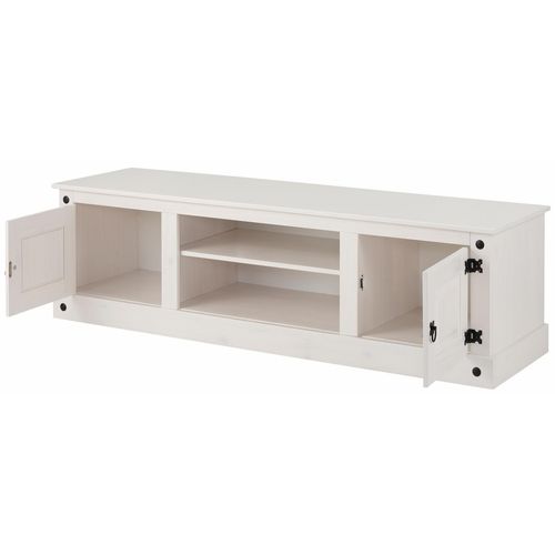 Mexico - Meuble TV 160cm Avec 2 Tiroirs En Pin Blanc