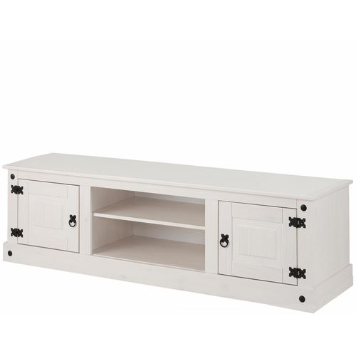 Mexico - Meuble TV 160cm Avec 2 Tiroirs En Pin Blanc