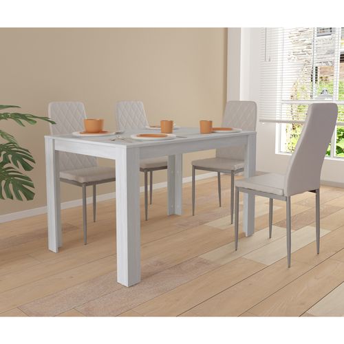 Lynn - Table à Manger En Mélaminé Blanc 6 Personnes L120