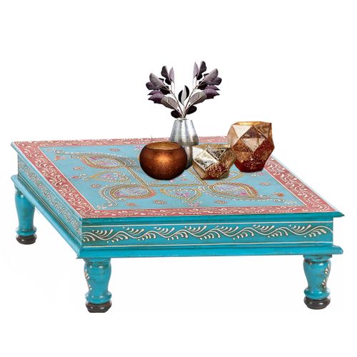 Salim-table basse En Bois De Manguier Turquoise