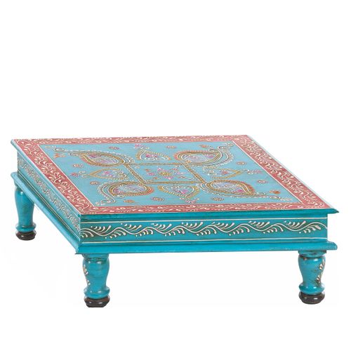 Salim-table basse En Bois De Manguier Turquoise