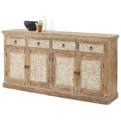 Malati-buffet 4 Portes Et 4 Tiroirs En Bois De Manguier En Brun Clair