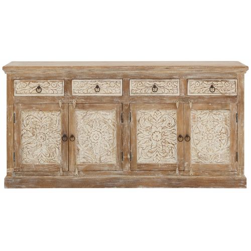 Malati-buffet 4 Portes Et 4 Tiroirs En Bois De Manguier En Brun Clair