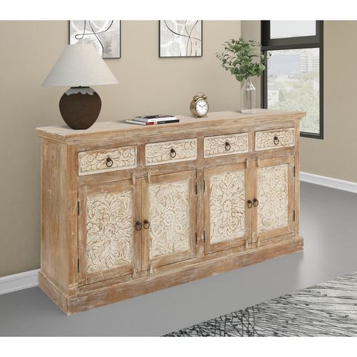 Malati-buffet 4 Portes Et 4 Tiroirs En Bois De Manguier En Brun Clair