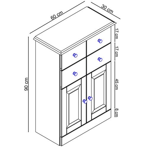 Cornelia-meuble De Salle De Bain Avec 2 Tiroirs Et 2 Porte En Pin