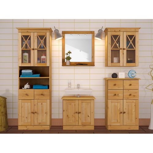 Cornelia-meuble De Salle De Bain Avec 2 Tiroirs Et 2 Porte En Pin