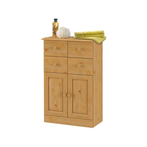 Cornelia-meuble De Salle De Bain Avec 2 Tiroirs Et 2 Porte En Pin