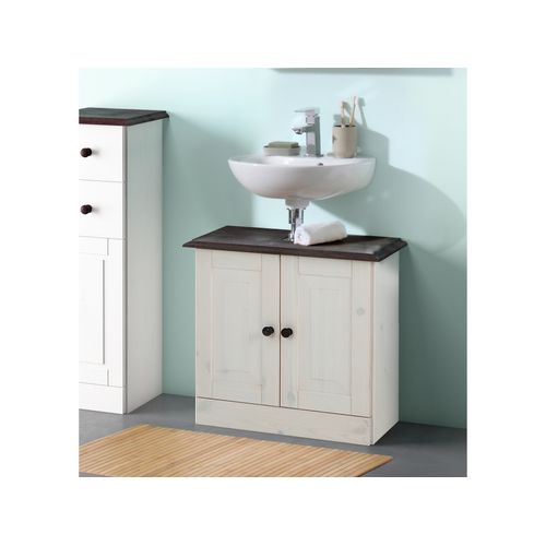 Cornelia-meuble Sous-vasque Pour Salle De Bain Avec 2 Portes En Pin Laqué Blanc