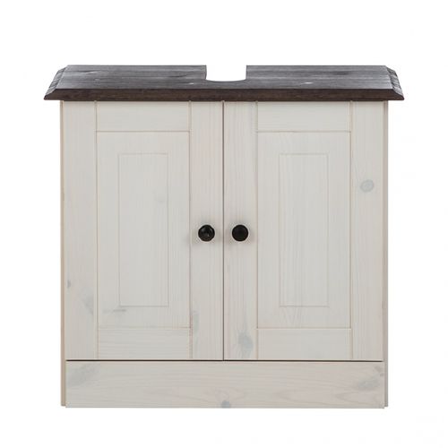 Cornelia-meuble Sous-vasque Pour Salle De Bain Avec 2 Portes En Pin Laqué Blanc