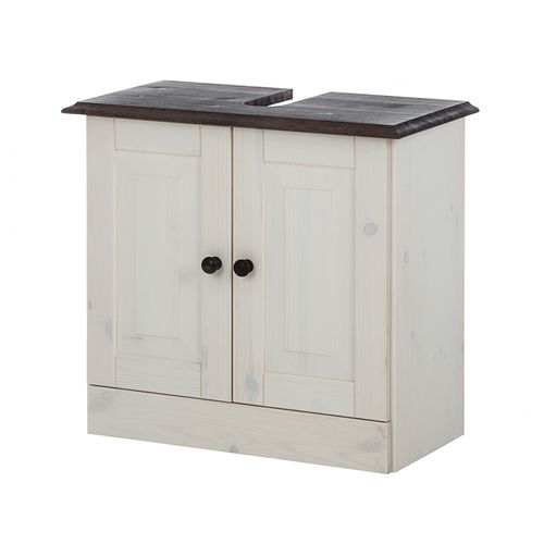 Cornelia-meuble Sous-vasque Pour Salle De Bain Avec 2 Portes En Pin Laqué Blanc
