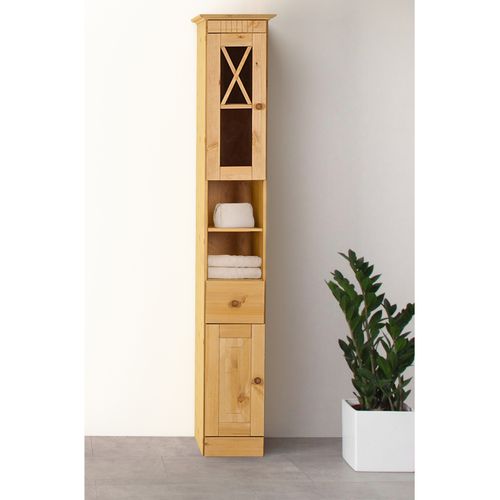 Cornelia-colonne De Salle De Bain Haut Avec 2 Portes Et 1 Tiroir En Pin