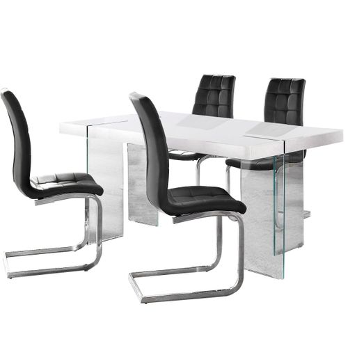 Travis Et Lola-ensemble De Table à Manger 160x90cm Avec 4 Chaises En Noir