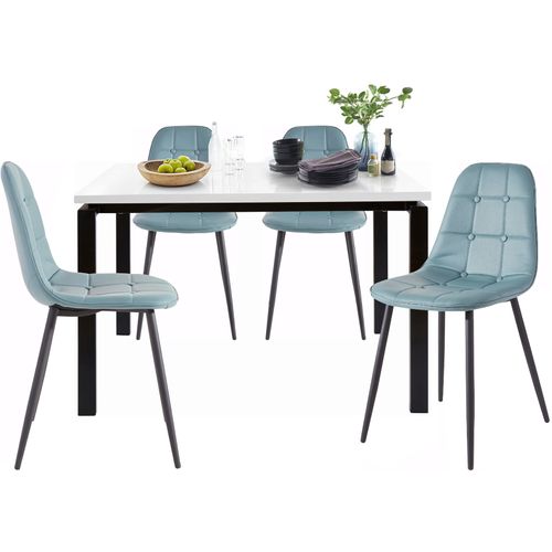 Sabine Et Luna-ensemble De Table à Manger 120x90 Cm Et 4 Chaises Bleu