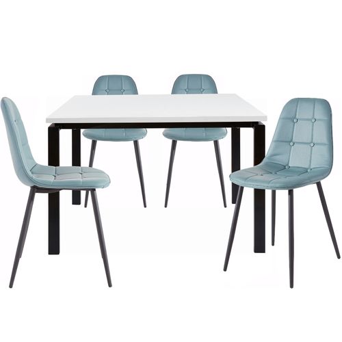 Sabine Et Luna-ensemble De Table à Manger 120x90 Cm Et 4 Chaises Bleu
