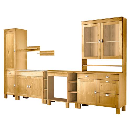 Toscana-grand Ensemble De Cuisine 7 Pièces En Bois De Pin Cire Tachée